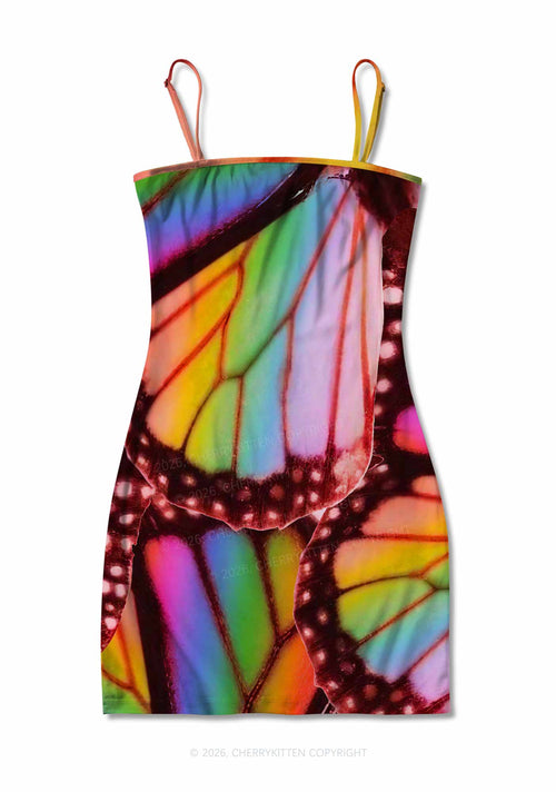 Rainbow Butterfly Wing Pride Y2K Print Slip Dress Cherrykitten