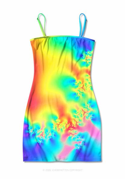 Rainbow Thermal Pride Y2K Print Slip Dress Cherrykitten