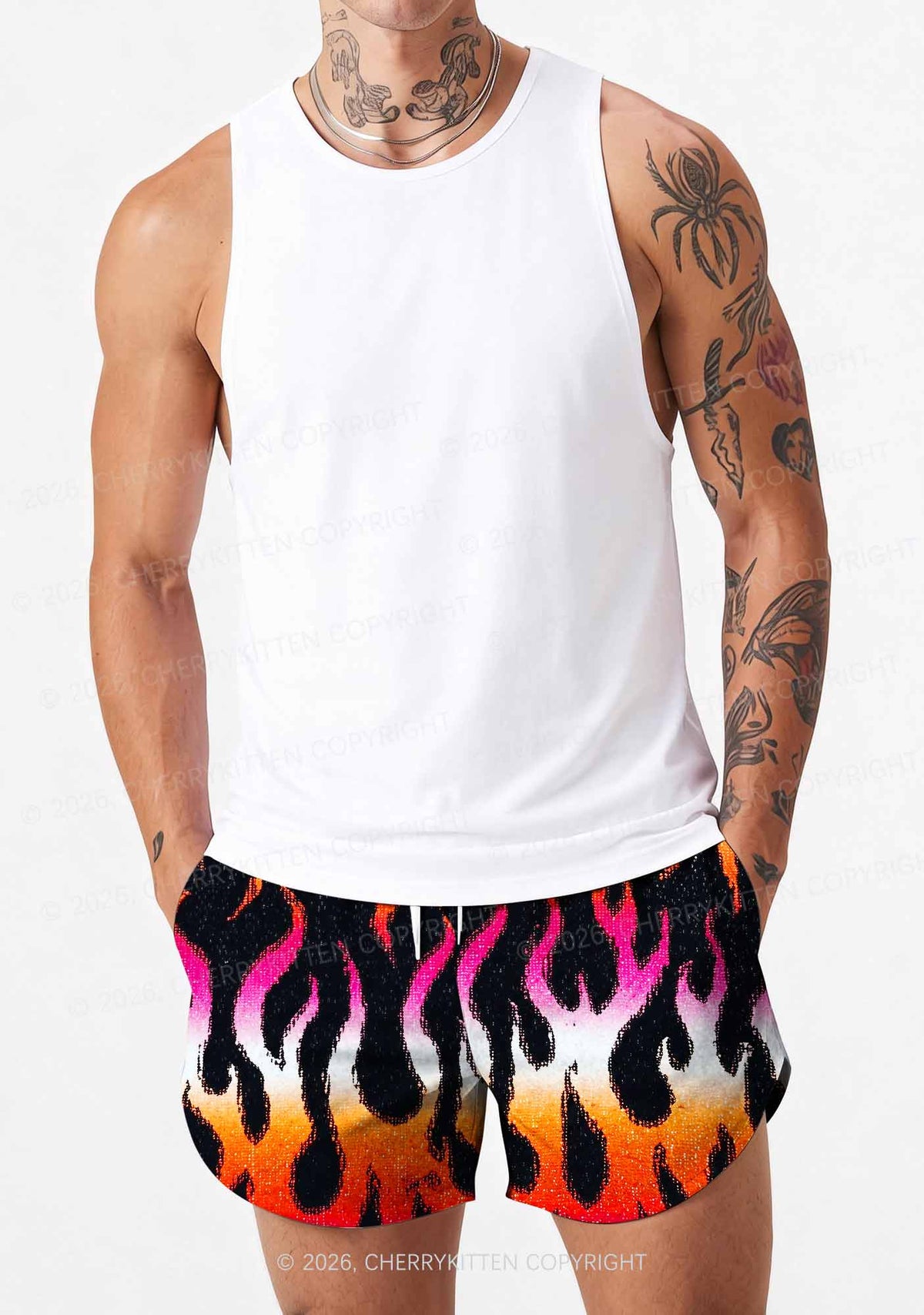 Lesbian Flame Pride Y2K Print Men Beach Shorts Cherrykitten