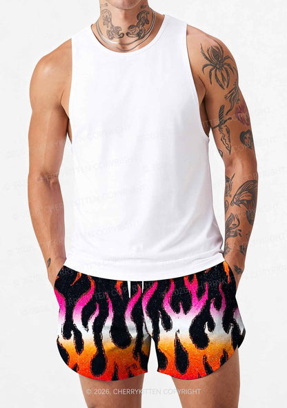 Lesbian Flame Pride Y2K Print Men Beach Shorts Cherrykitten