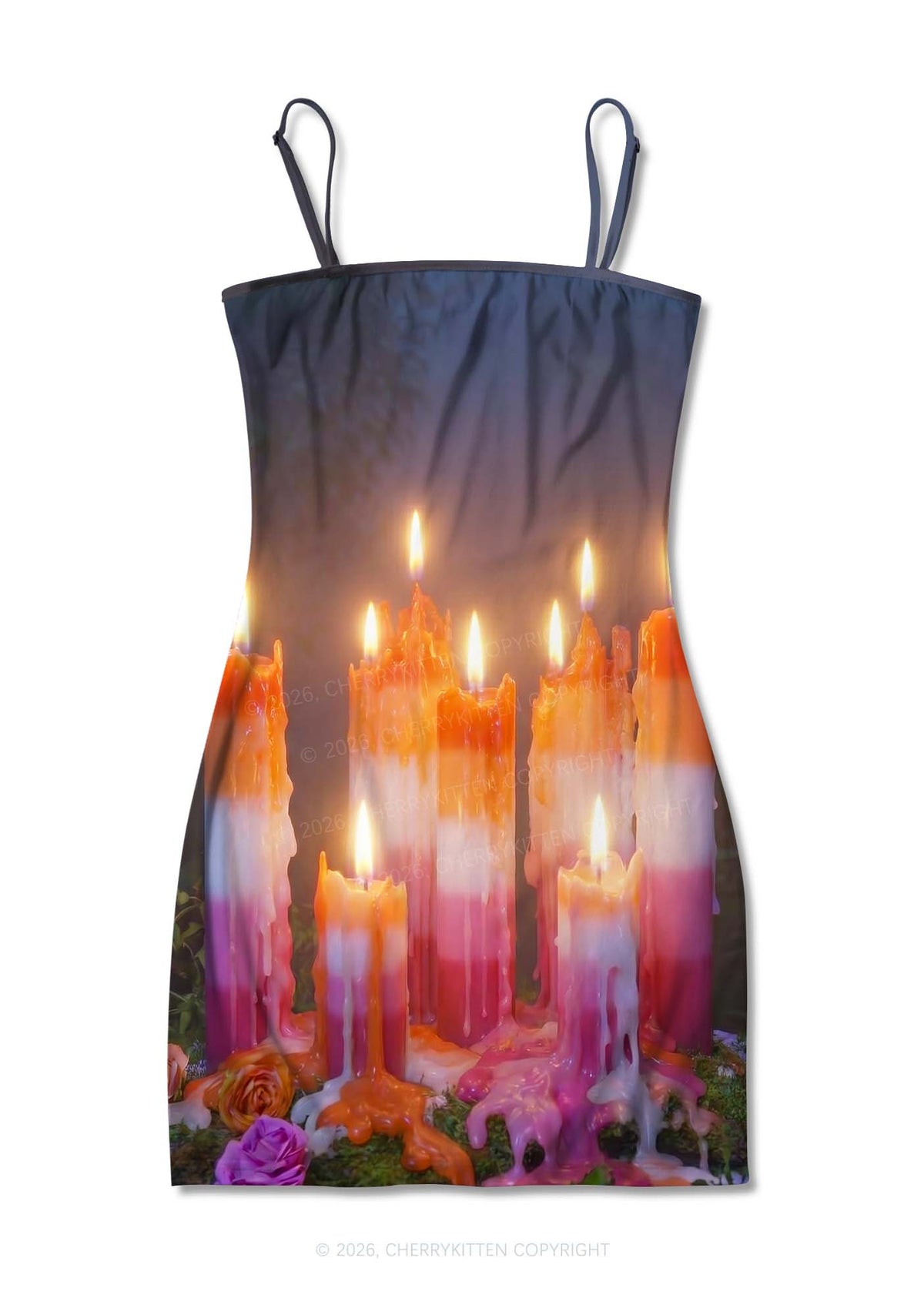 Lesbian Melting Candles Pride Y2K Print Slip Dress Cherrykitten