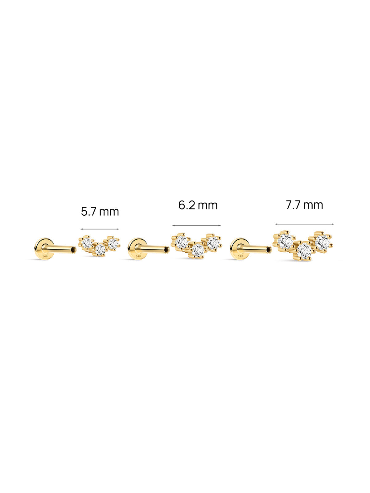 KOSINER 14K Solid Gold Delicate Triple-Point Cluster Flat Back Stud