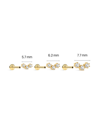 KOSINER 14K Solid Gold Delicate Triple-Point Cluster Flat Back Stud