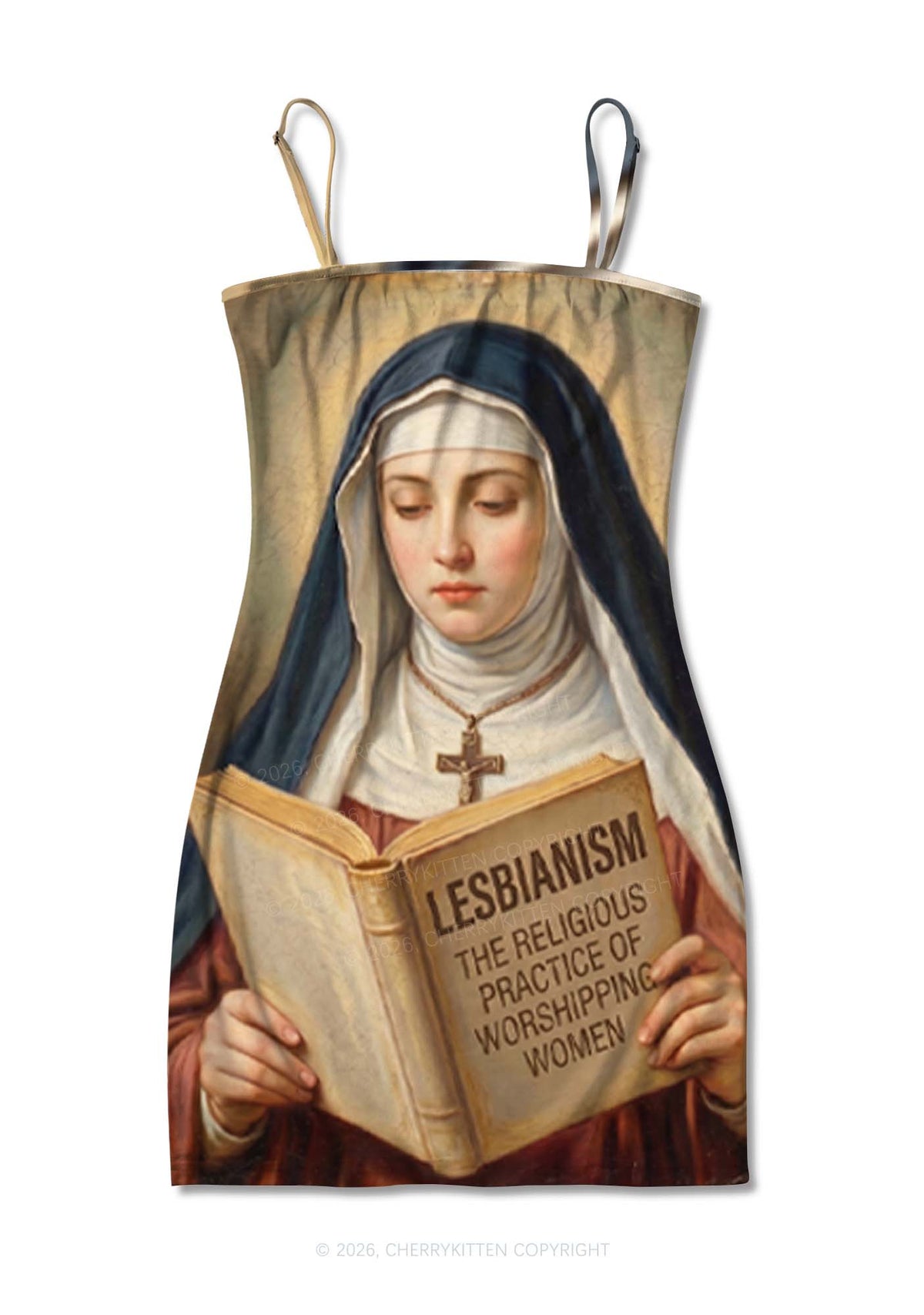 Lesbianism Nun Pride Y2K Print Slip Dress Cherrykitten