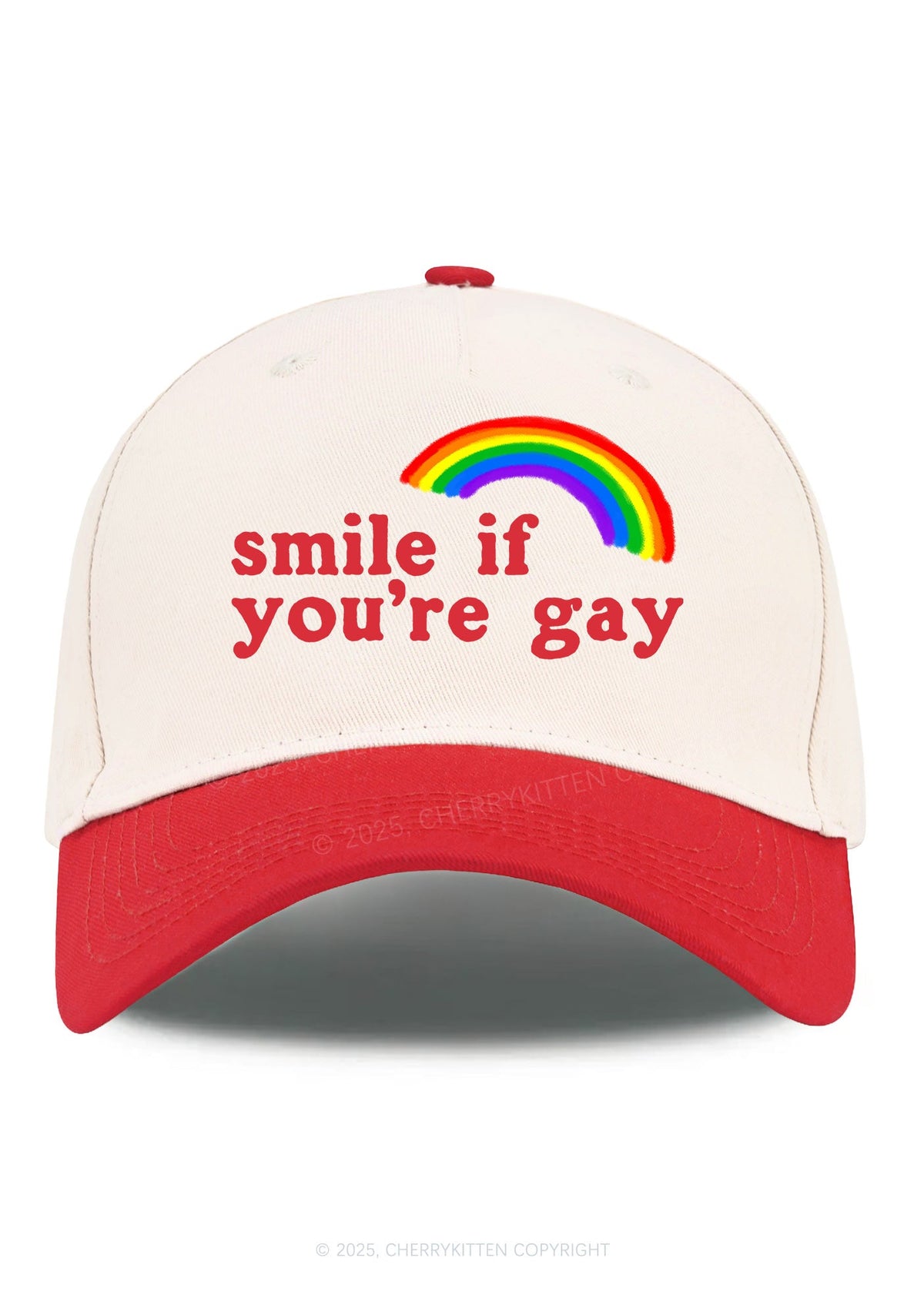 Rainbow Smile If You're Gay Pride Y2K Color Block Baseball Cap Cherrykitten