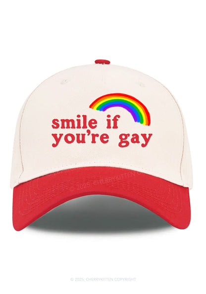 Rainbow Smile If You're Gay Pride Y2K Color Block Baseball Cap Cherrykitten