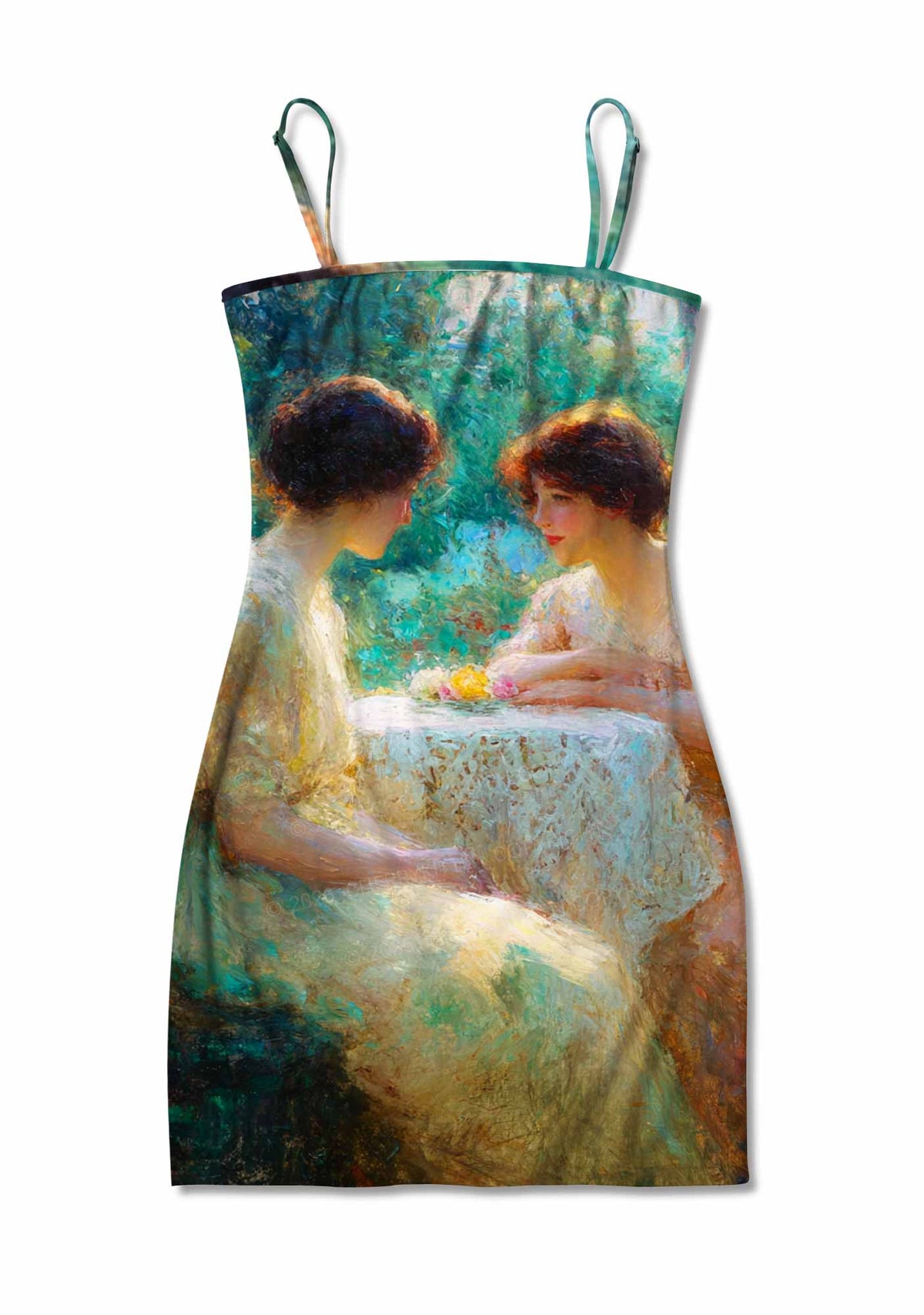 Garden Tea Scene Art Pride Y2K Print Slip Dress Cherrykitten