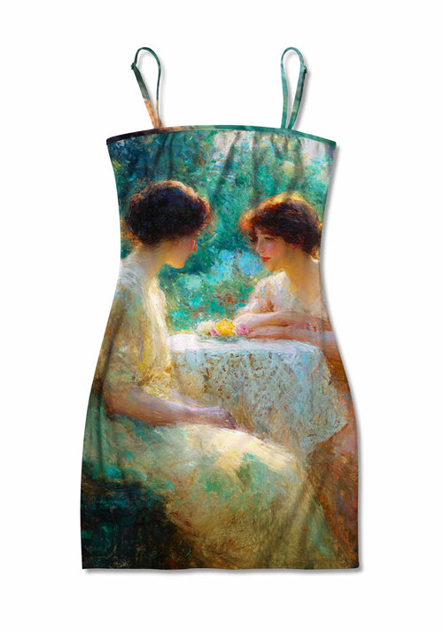 Garden Tea Scene Art Pride Y2K Print Slip Dress Cherrykitten
