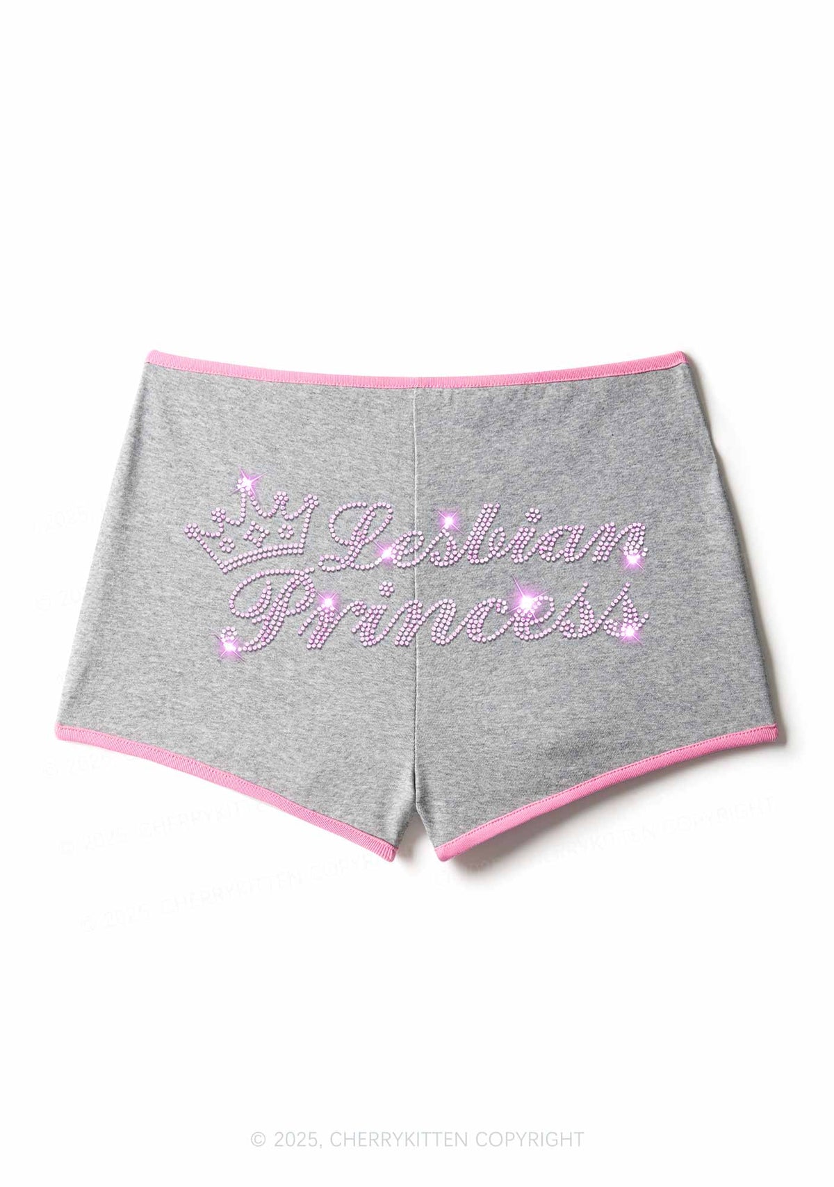 Rhinestone Lesbian Princess Pride Y2K Booty Shorts Cherrykitten