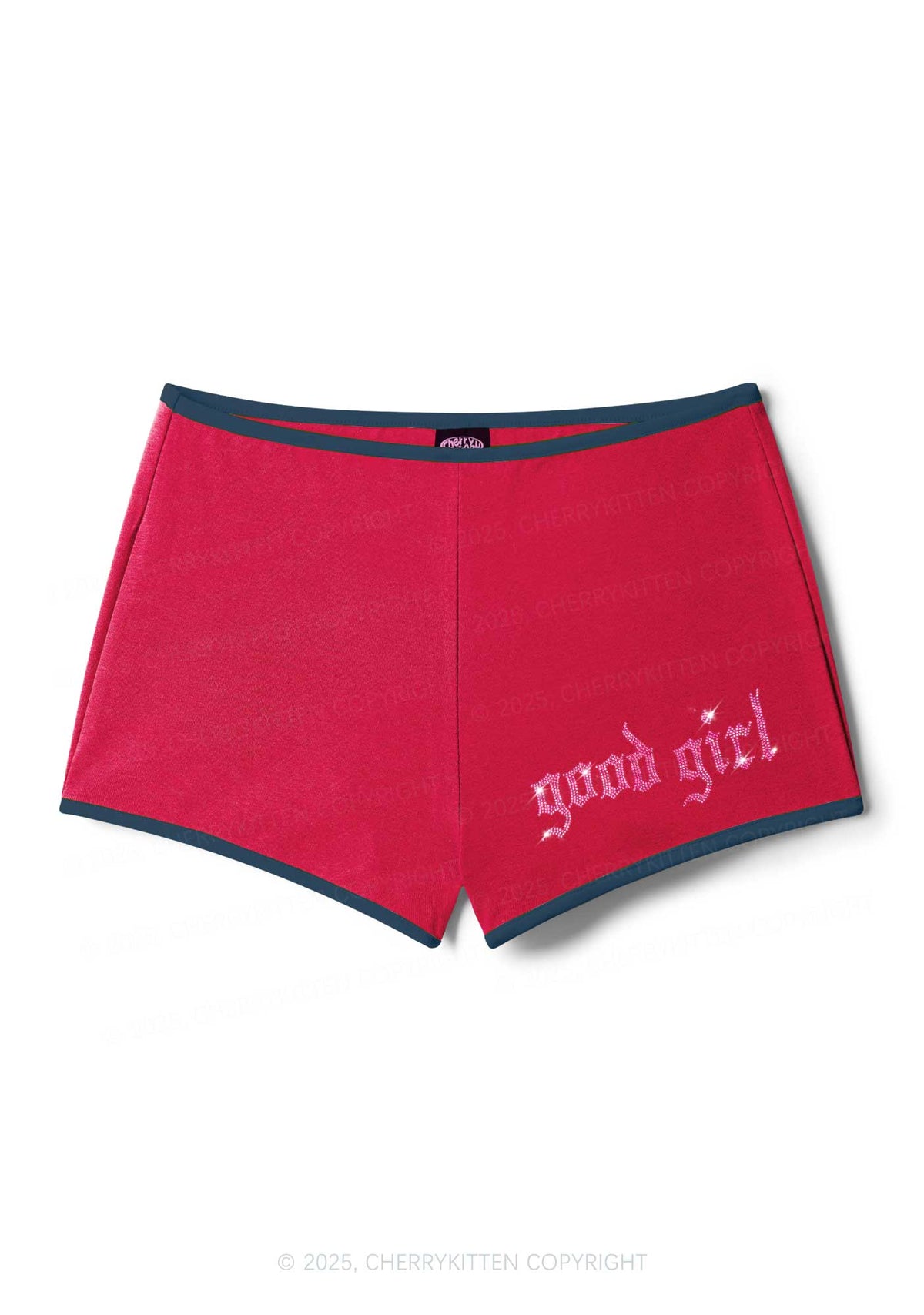 Rhinestone Pink Good Girl Y2K Booty Shorts Cherrykitten