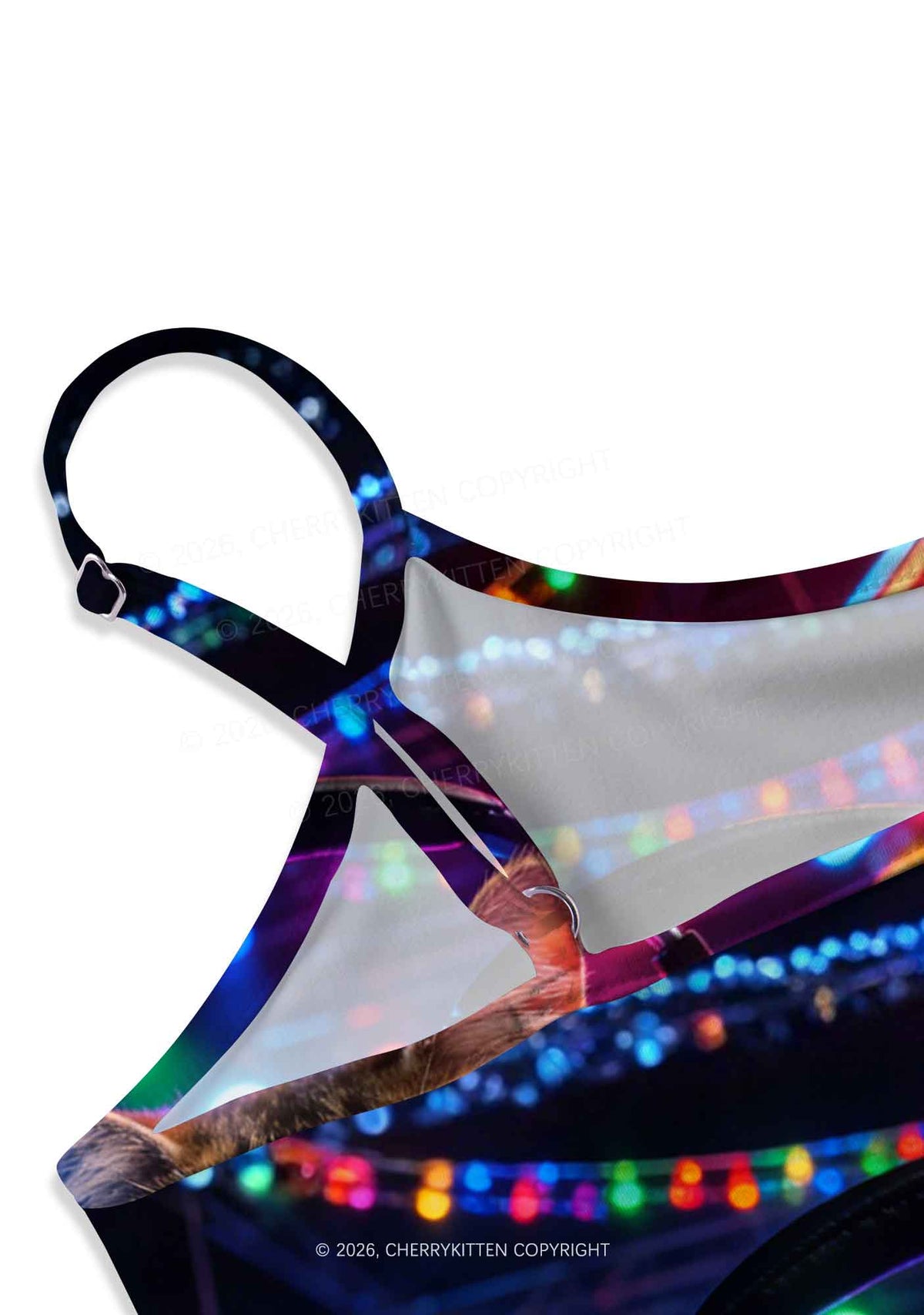DJ Cat Rave Y2K Print Slip Dress Cherrykitten