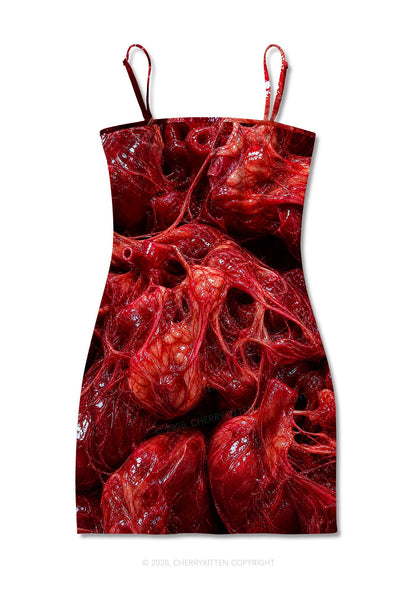 Halloween Red Anatomical Hearts Y2K Print Slip Dress Cherrykitten