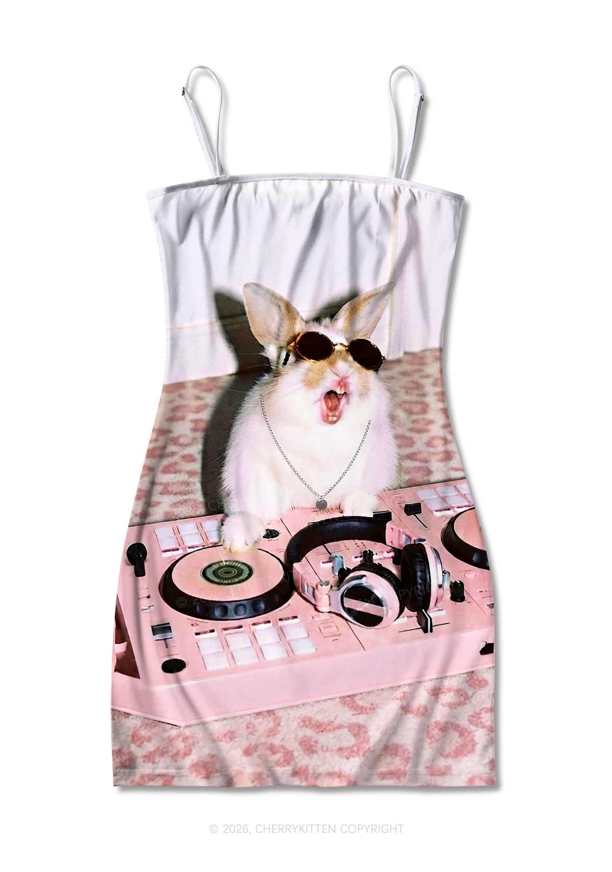 Dj Bunny Y2K Print Slip Dress Cherrykitten