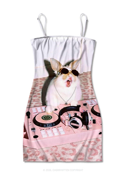 Dj Bunny Y2K Print Slip Dress Cherrykitten