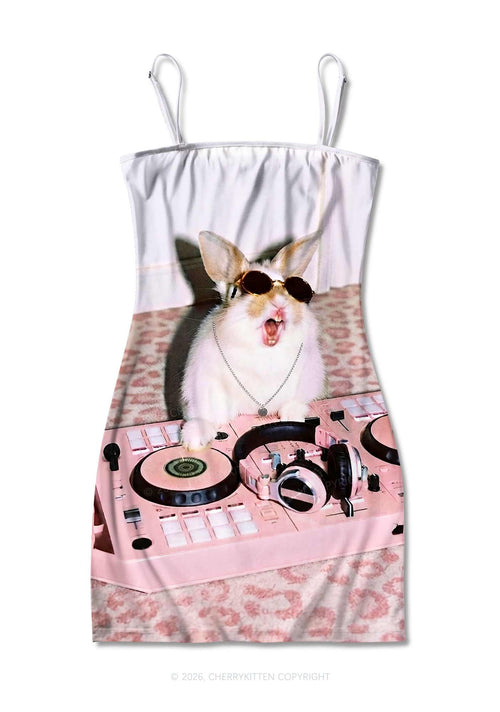 Dj Bunny Y2K Print Slip Dress Cherrykitten