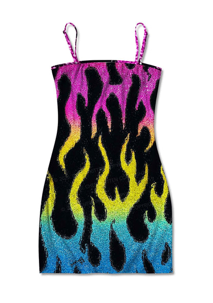 Pansexuality Flame Pride Y2K Print Slip Dress Cherrykitten