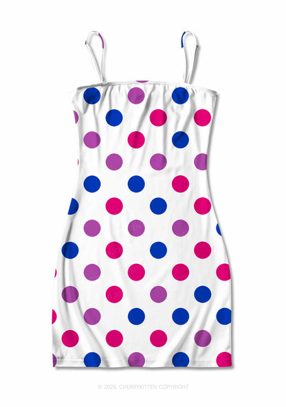 Bisexual Dots On White Pride Y2K Print Slip Dress Cherrykitten