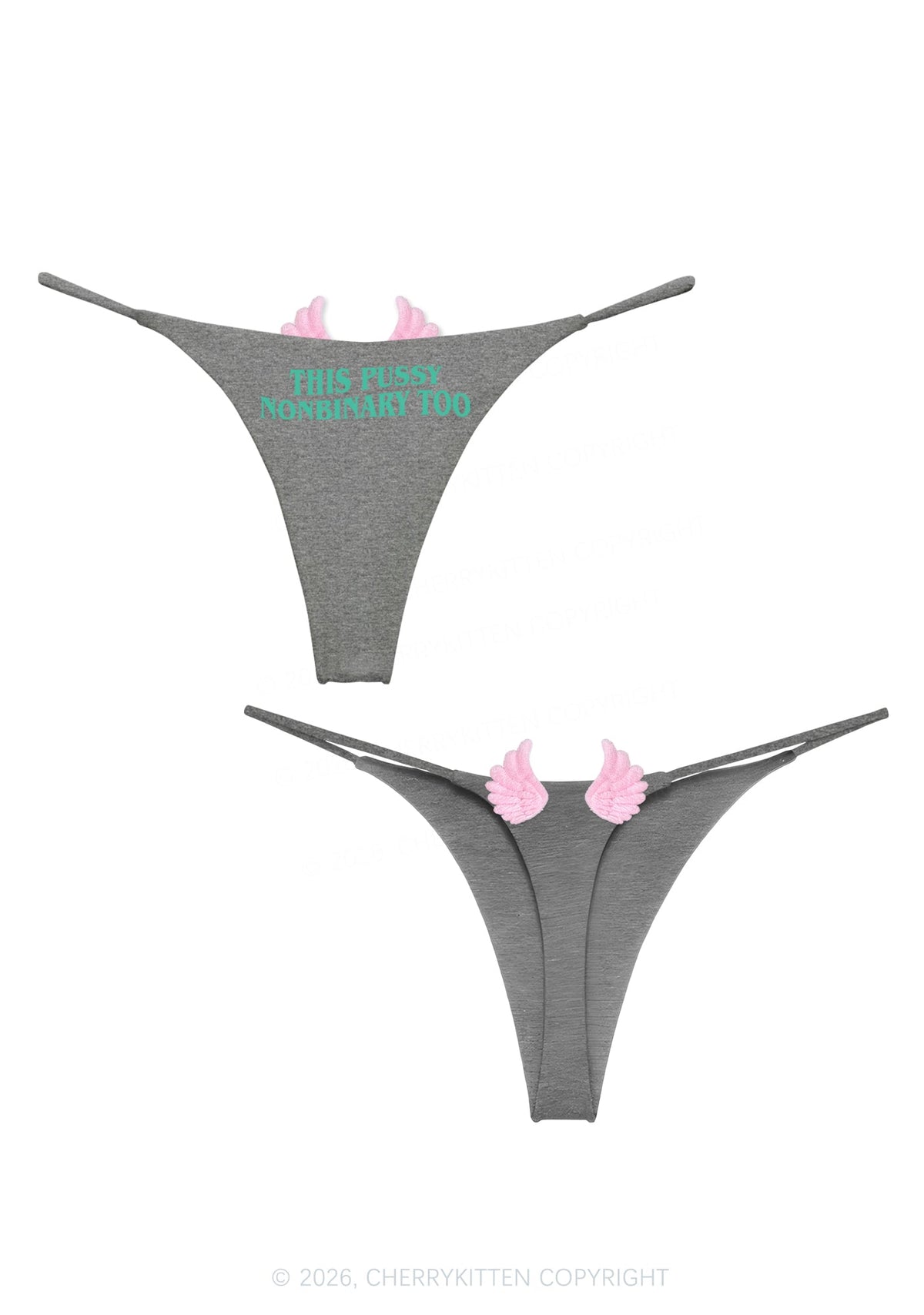 This Puxxy Nonbinary Too Y2K Goth Angel Wings Bikini String Thong Cherrykitten