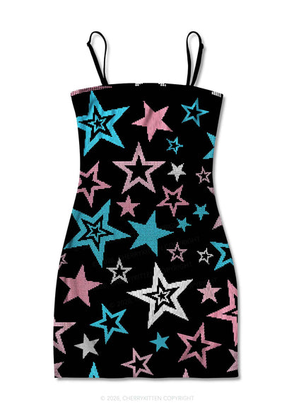 Trans Star Pride Y2K Print Slip Dress Cherrykitten