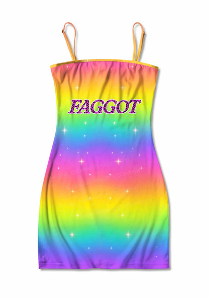 Rainbow Faggot Pride Y2K Print Slip Dress Cherrykitten
