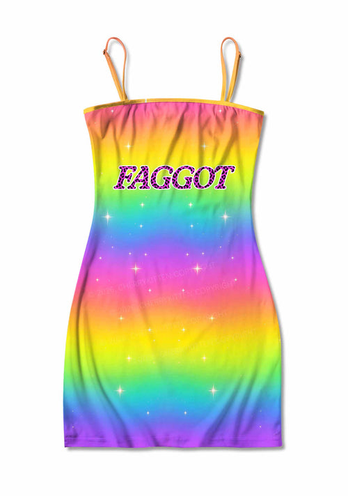Rainbow Faggot Pride Y2K Print Slip Dress Cherrykitten