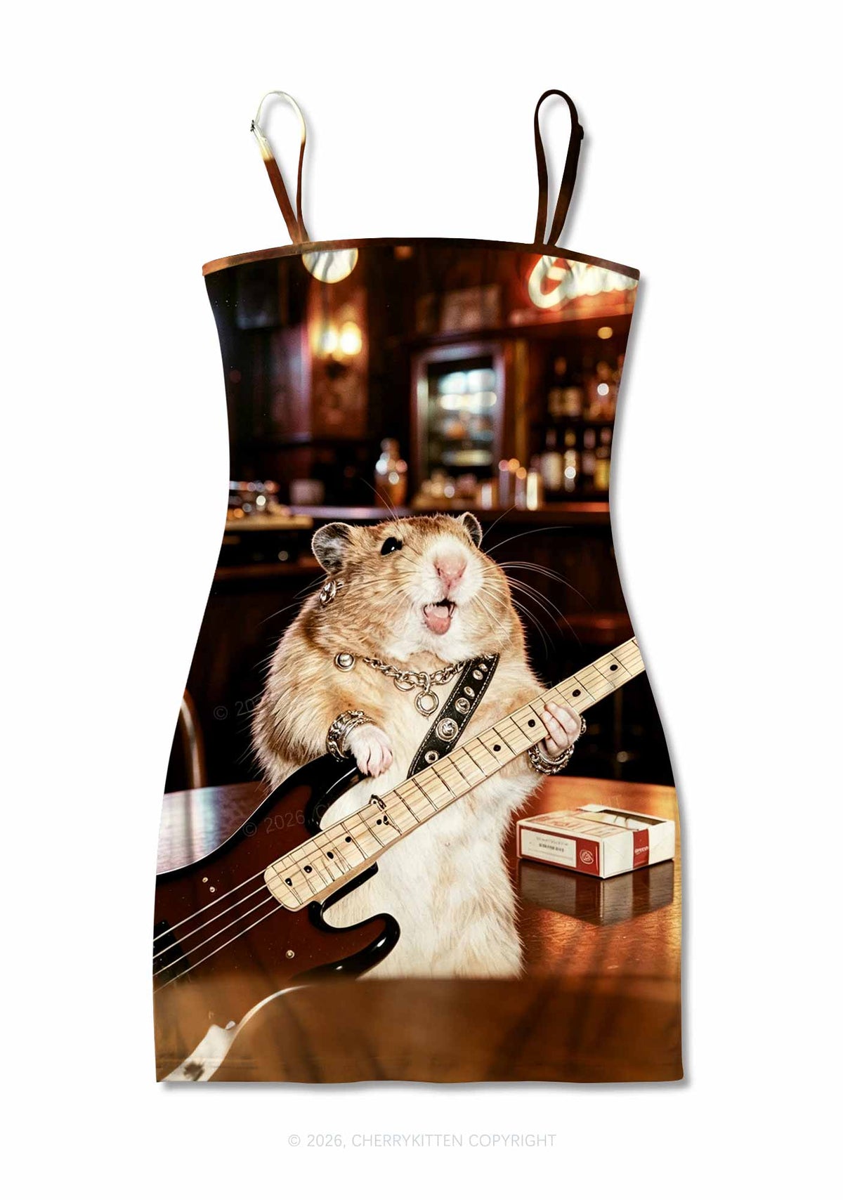 Hamster Bassist Techno Y2K Print Slip Dress Cherrykitten