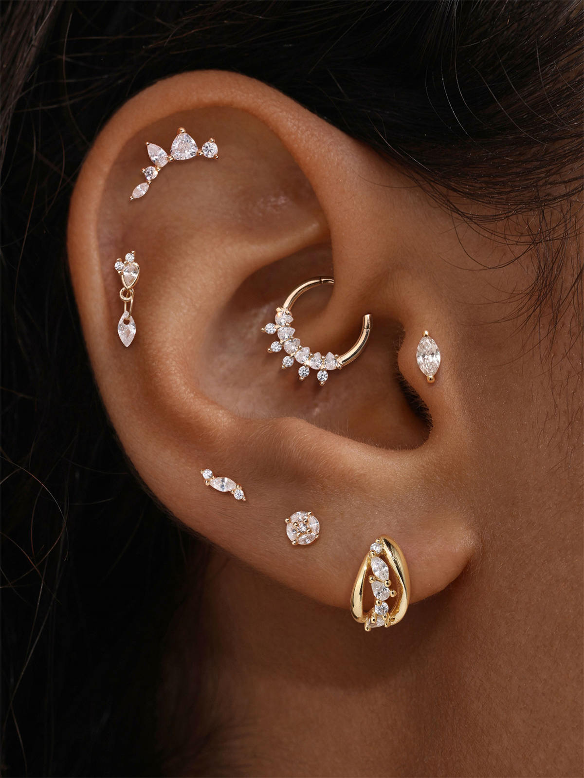 KOSINER Marquise 14K Solid Gold Delicate Marquise Flat Back Stud