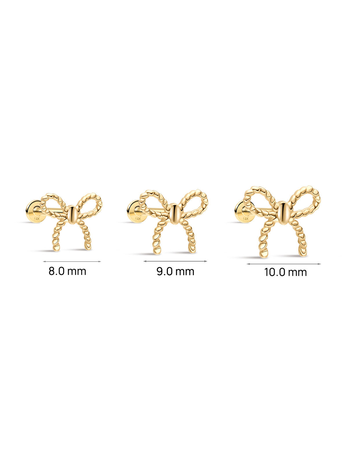KOSINER 14K Solid Gold Elegant Textured Bowknot Flat Back Stud