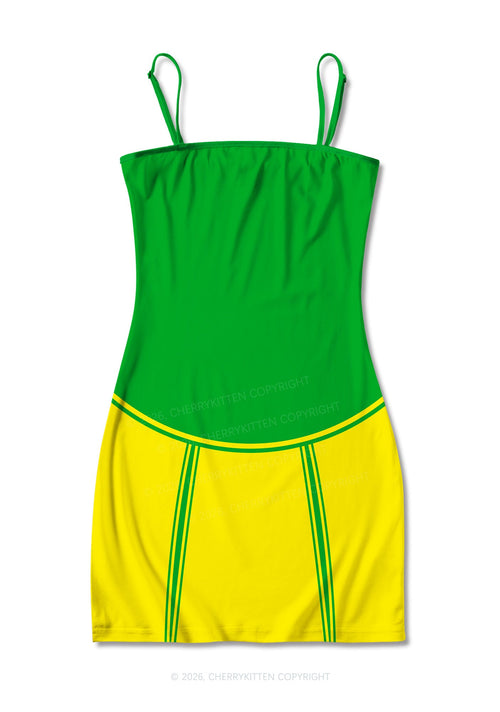 Yellow Green Flame Y2K Print Slip Dress Cherrykitten
