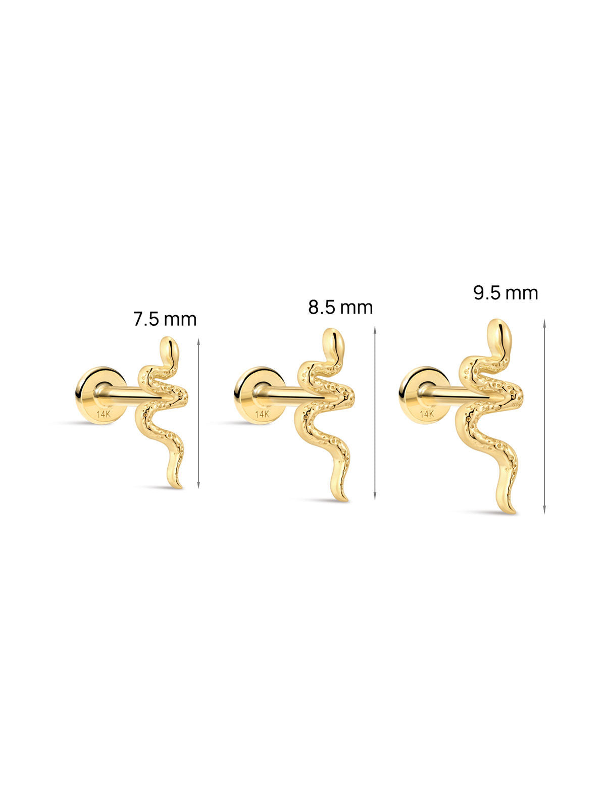 KOSINER 14K Solid Gold Textured Snake Flat Back Stud