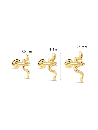 KOSINER 14K Solid Gold Textured Snake Flat Back Stud