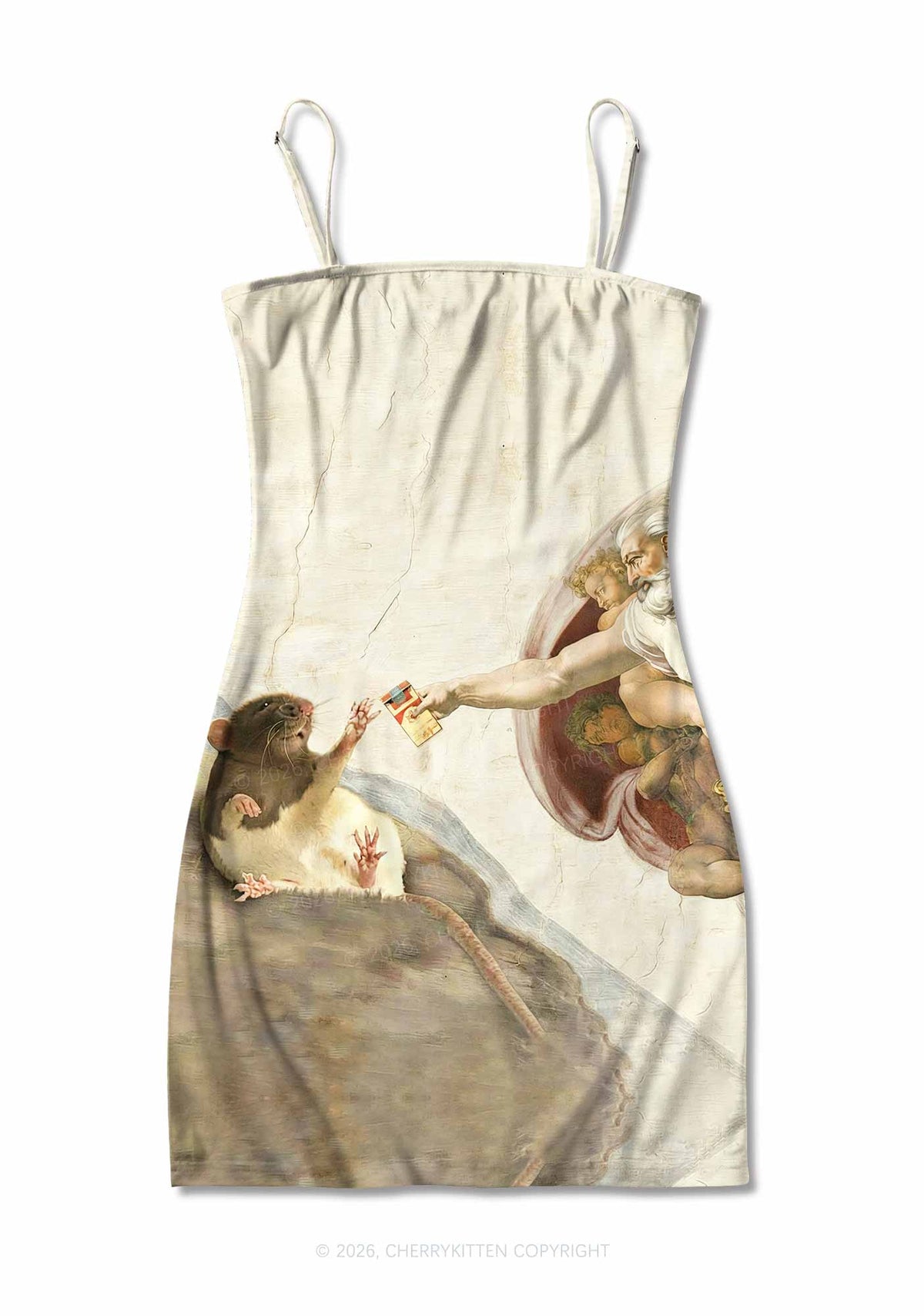 God And Rat Y2K Print Slip Dress Cherrykitten