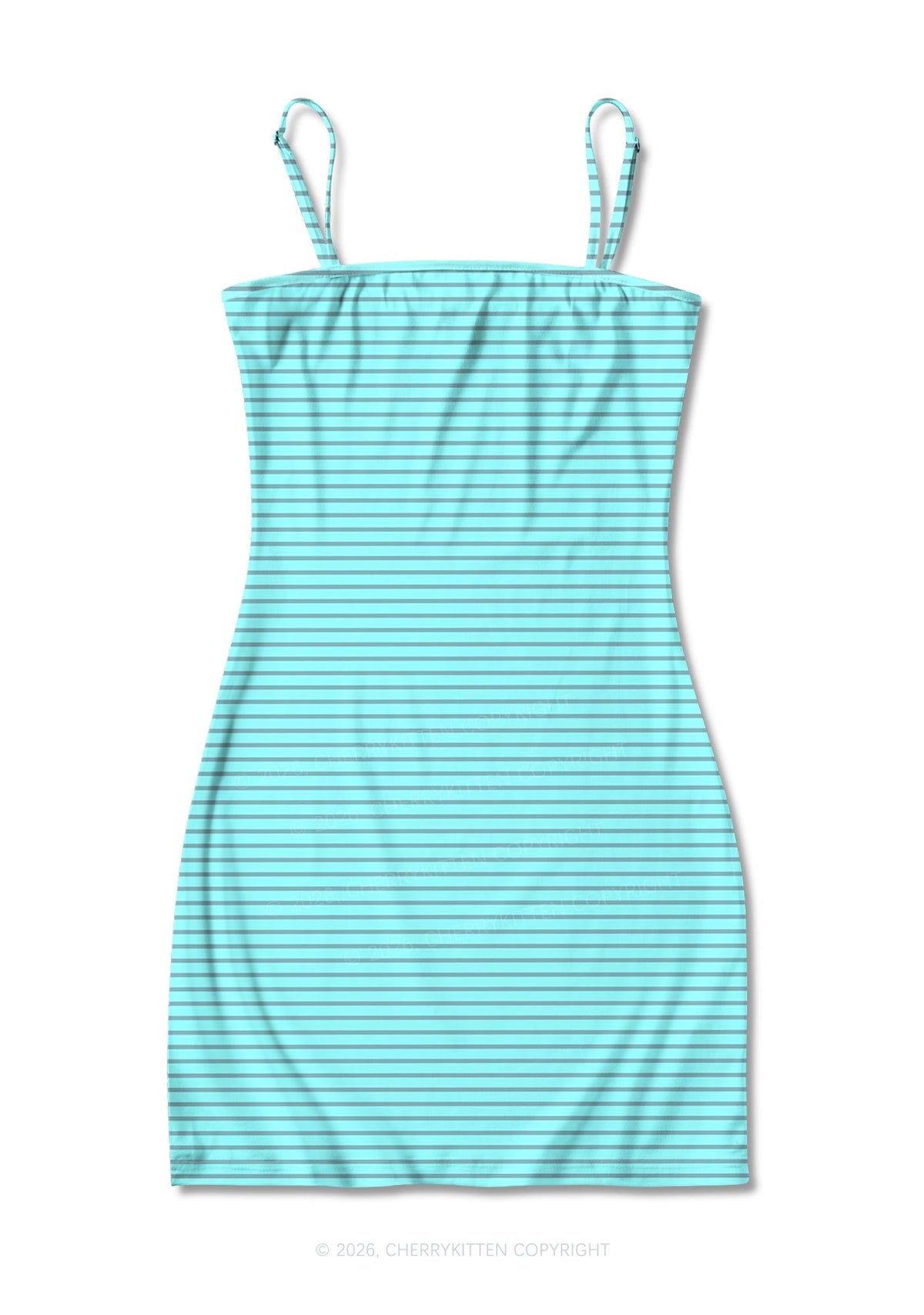 Grey Stripes On Green Y2K Print Slip Dress Cherrykitten