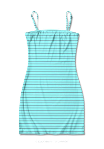 Grey Stripes On Green Y2K Print Slip Dress Cherrykitten