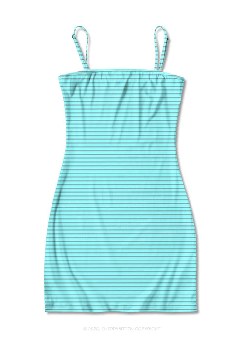 Grey Stripes On Green Y2K Print Slip Dress Cherrykitten