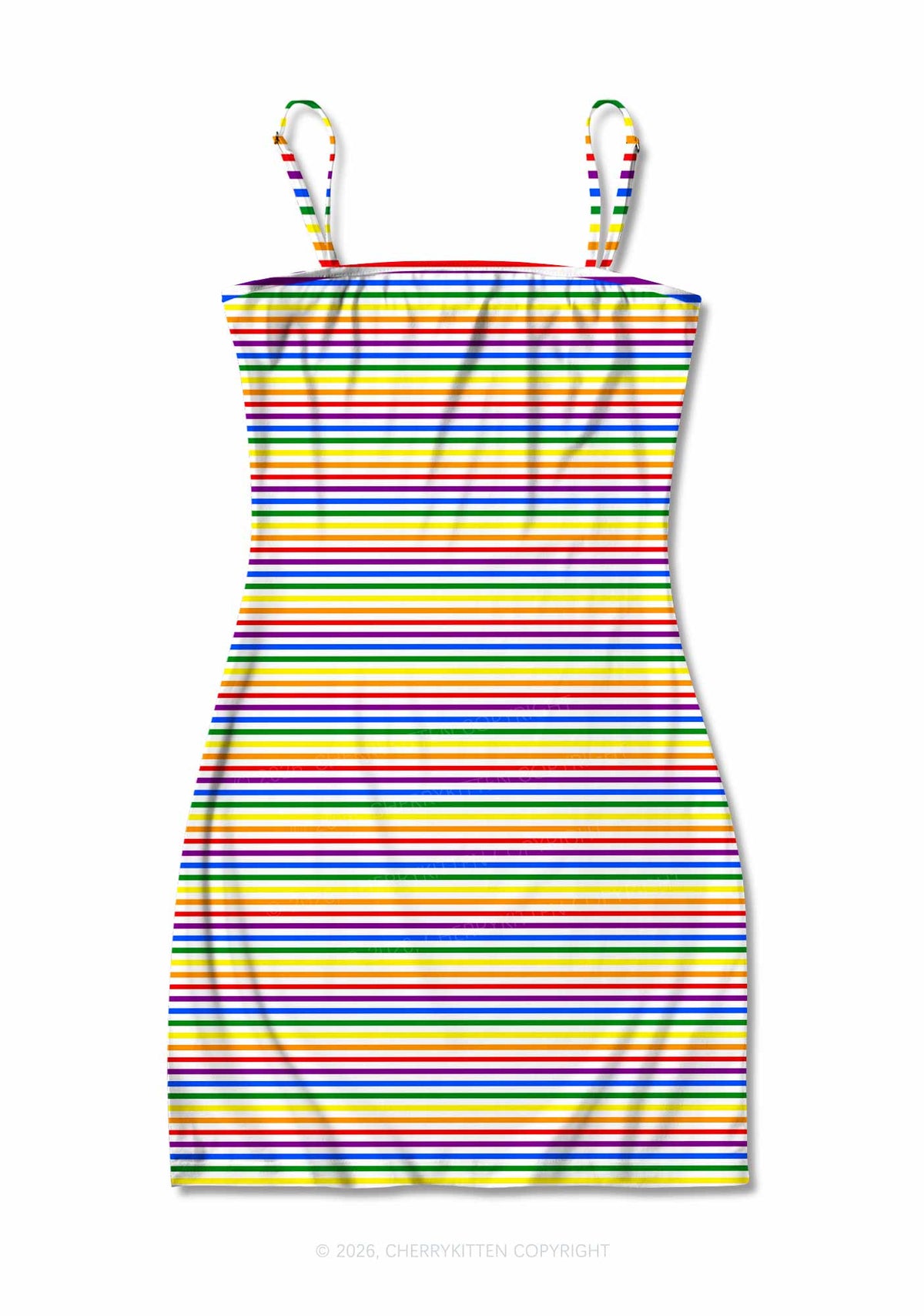 Rainbow Stripes Pride Y2K Print Slip Dress Cherrykitten