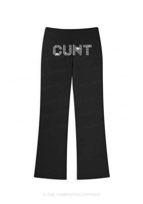 Rhinestone Cxxt Y2K Low Rise Drawstring Flare Pants Cherrykitten