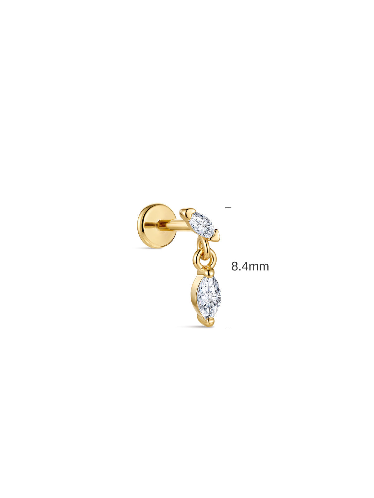 KOSINER 14K Solid Gold Marquise Lab-Grown Diamond Dangle Flat Back Stud