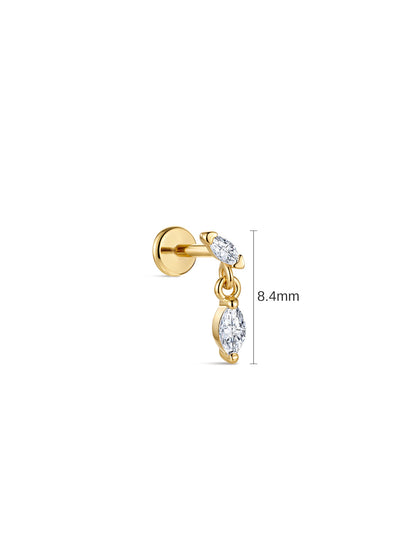 KOSINER 14K Solid Gold Marquise Lab-Grown Diamond Dangle Flat Back Stud
