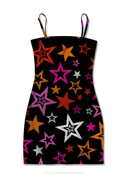 Lesbian Star Pride Y2K Print Slip Dress Cherrykitten