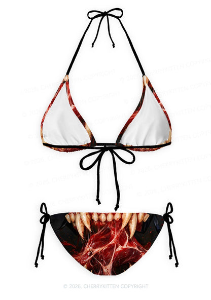 Halloween Blood Fangs Y2K Print Bikini Set Cherrykitten