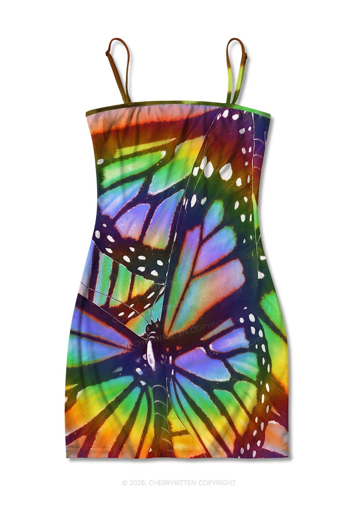 Rainbow Butterfly Y2K Print Slip Dress Cherrykitten