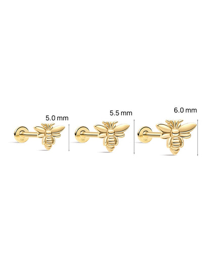 KOSINER 14K Solid Gold Glossy Flying Bee Flat Back Stud