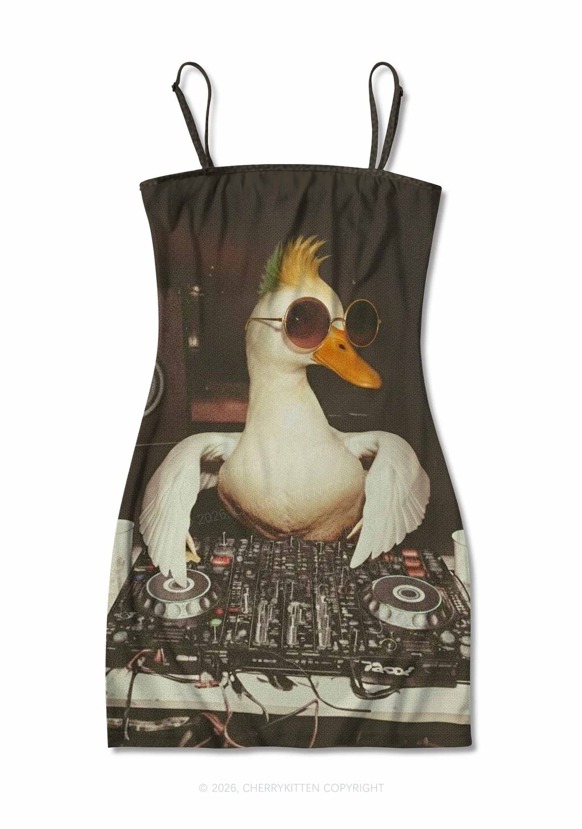 Sunglasses DJ Duck Y2K Print Slip Dress Cherrykitten