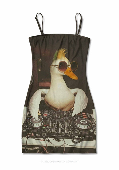Sunglasses DJ Duck Y2K Print Slip Dress Cherrykitten