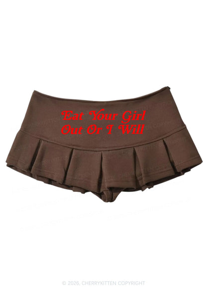 Eat Your Girl Out Y2K Mini Pleated Skirts Cherrykitten