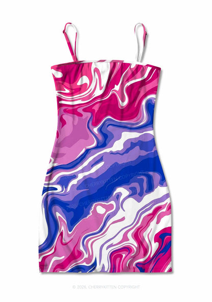 Bisexual Liquid Tie Dye Pride Y2K Print Slip Dress Cherrykitten