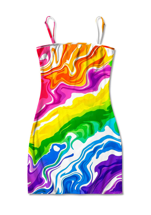 Rainbow Liquid Tie Dye Pride Y2K Print Slip Dress Cherrykitten
