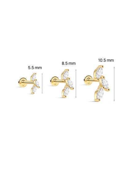 KOSINER 14K Solid Gold Elegant Leaf Flat Back Stud