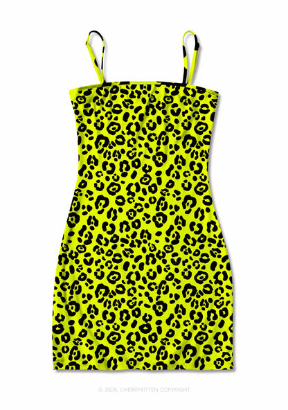 Neon Leopard Y2K Print Slip Dress Cherrykitten